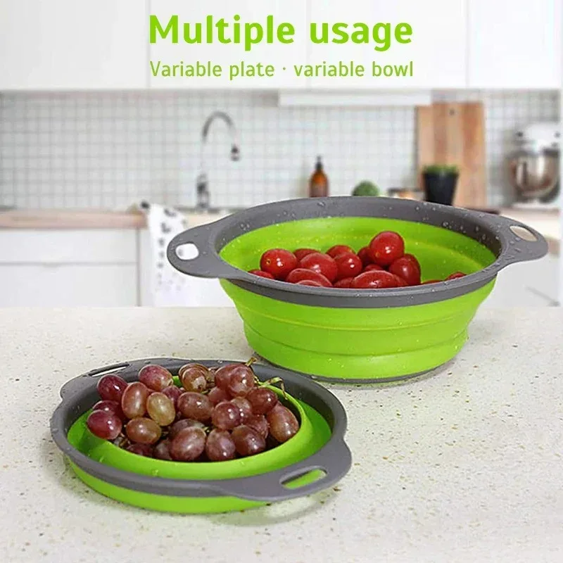 Kitchen Gadgets Storage - 1Pc Foldable Silicone Strainer Basket, Collapsible